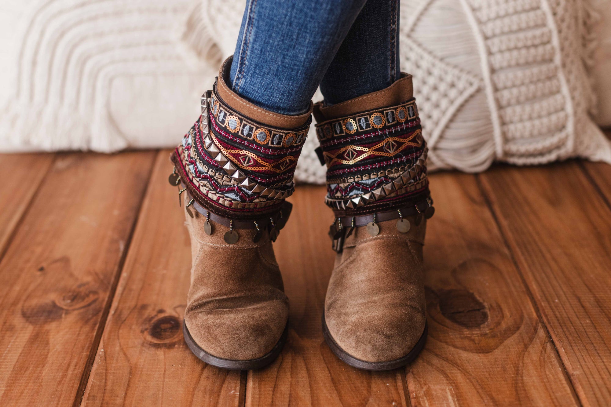 Brown Velvet And Metallic Pyramids Unique Boot