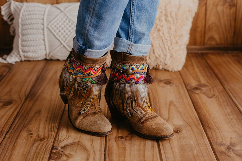 Ethnic Boot Covers with Feather Fringe