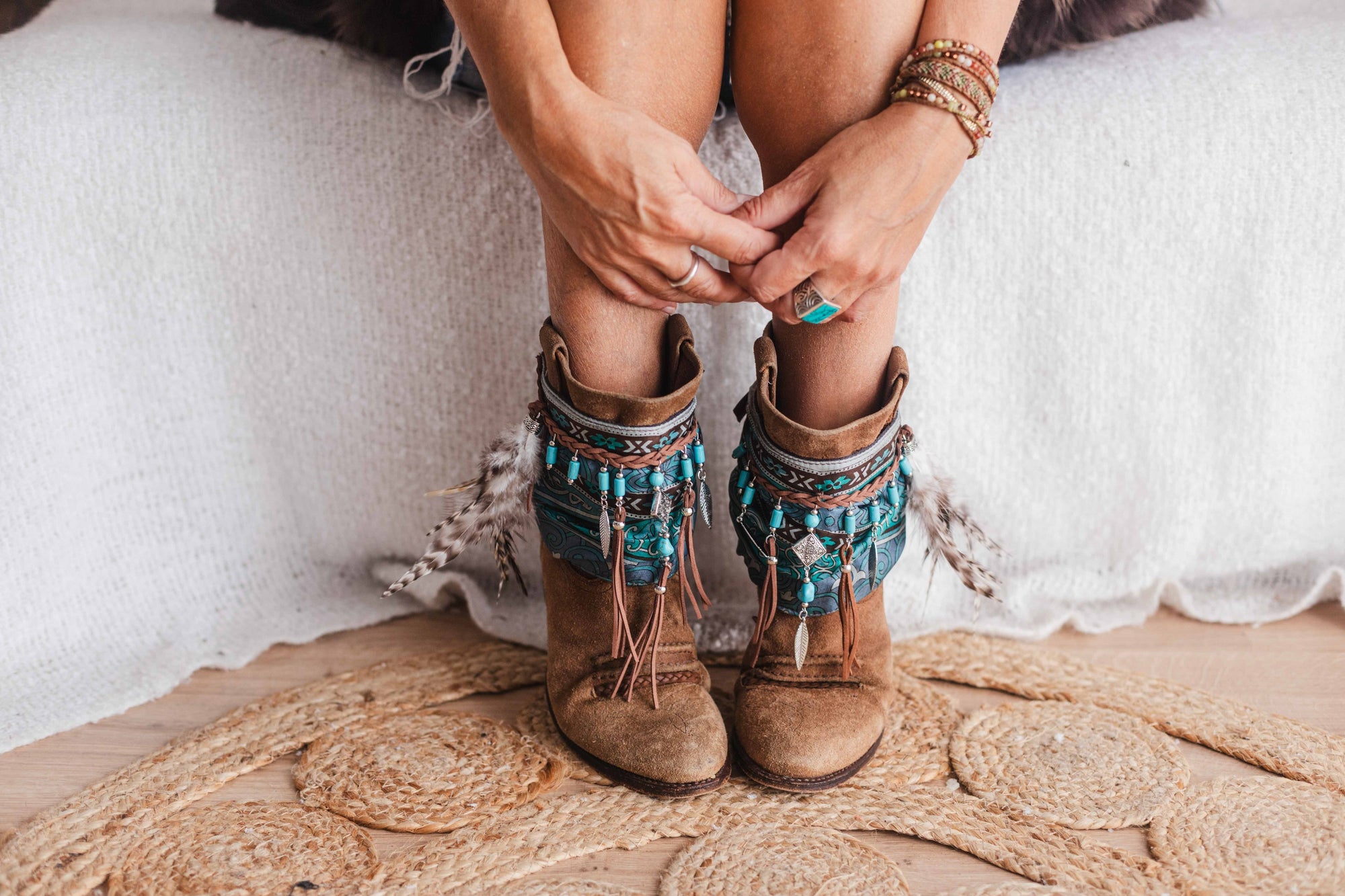 Ethnic Turquoise Fringe Boot