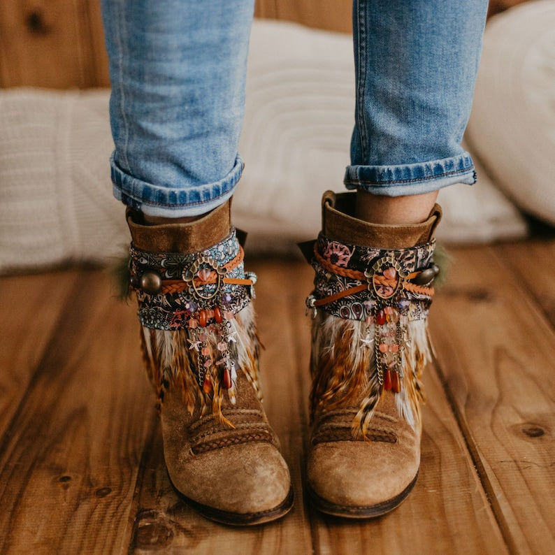 Indiemaison Tribal Beaded Feather Boot Covers - Main Image