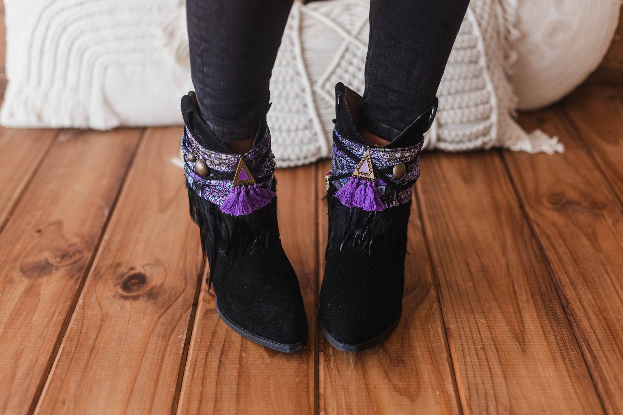 Feather Fringe & Ethnic Scarf Boot