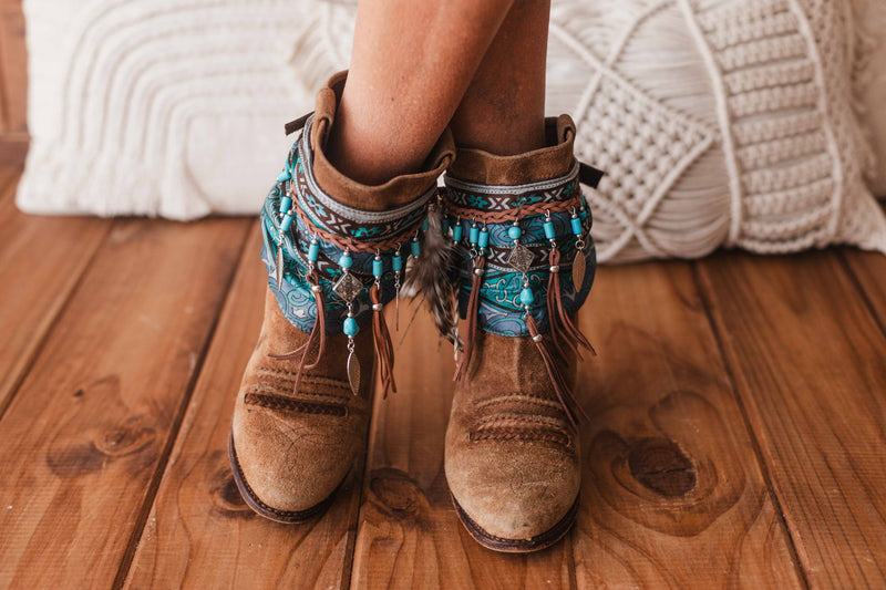 Ethnic Turquoise Fringe Boot