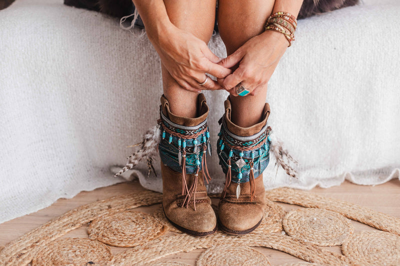 Ethnic Turquoise Fringe Boot