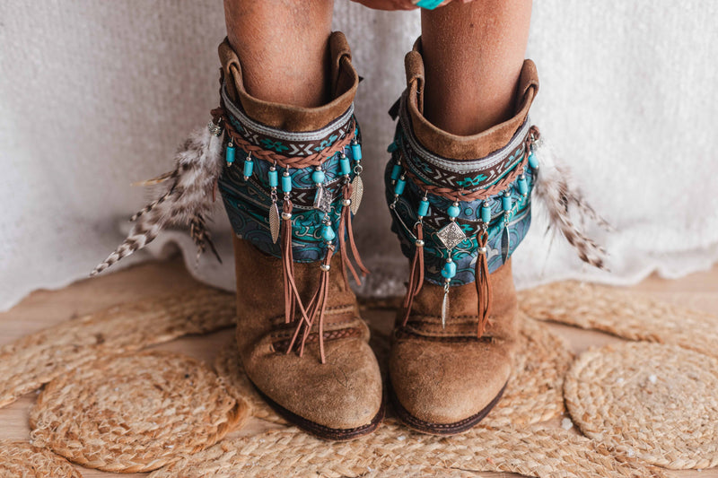 Ethnic Turquoise Fringe Boot