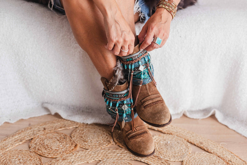 Ethnic Turquoise Fringe Boot