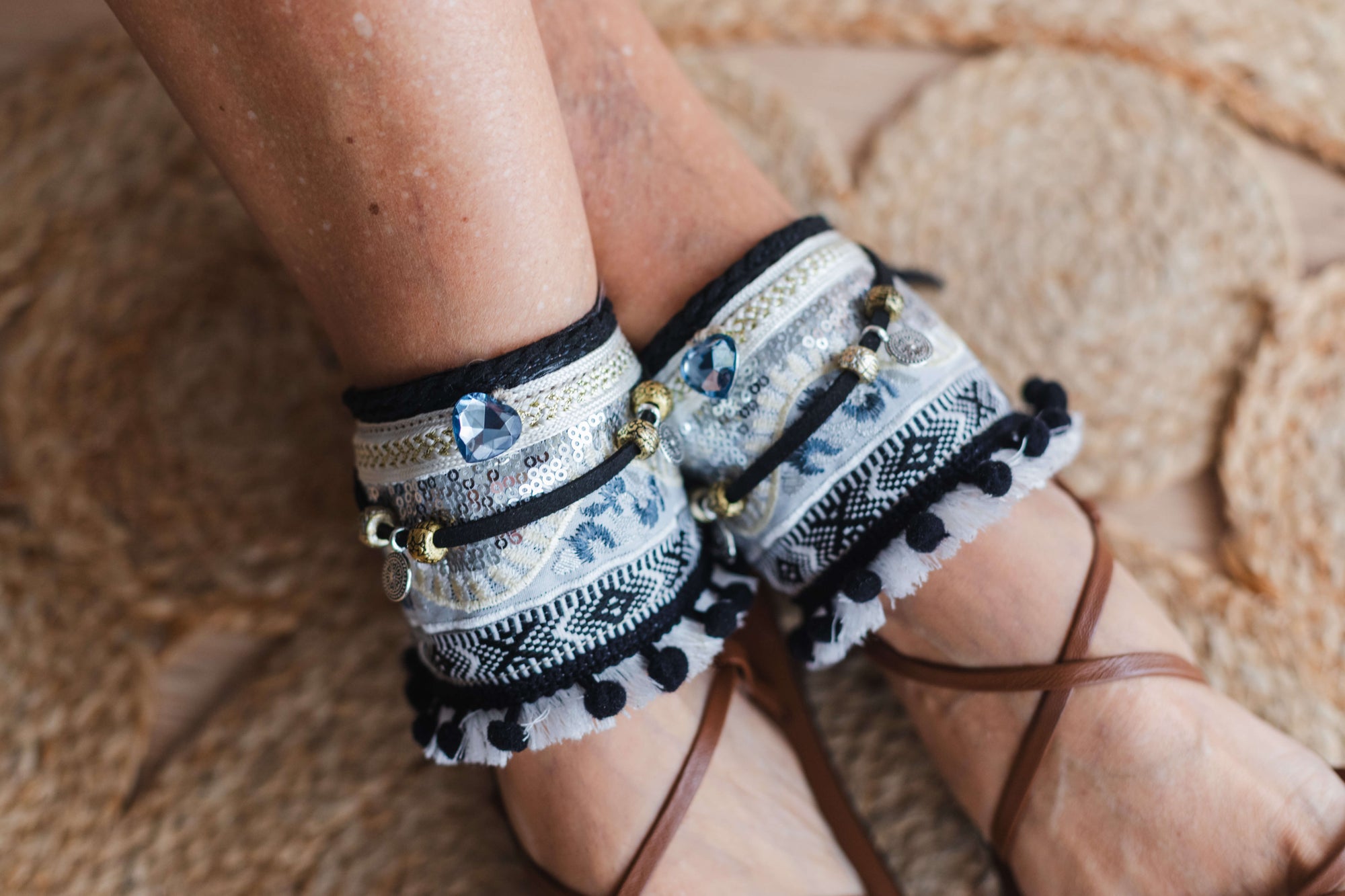 Anklet_with_sequin_Embroidery_and_Black_Pom-Poms