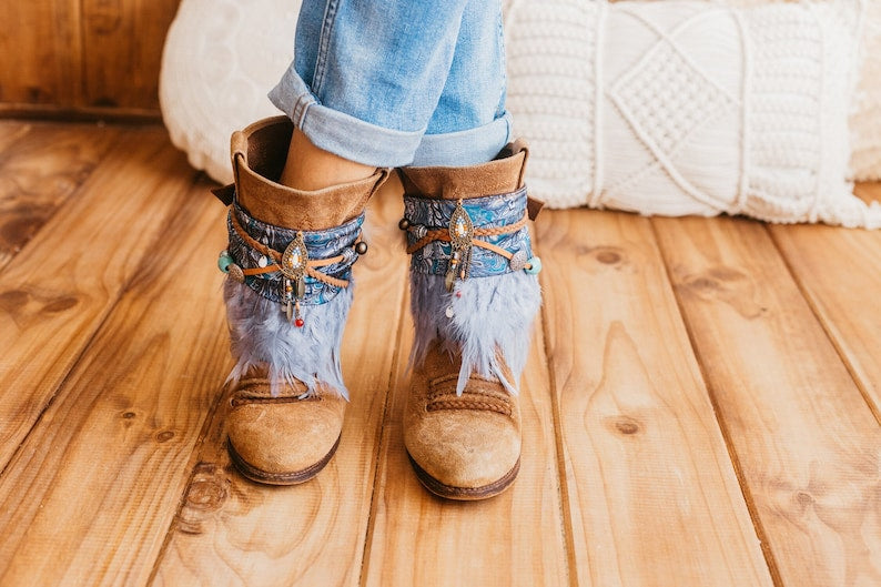 Blue Silk Boot Covers Cuffs