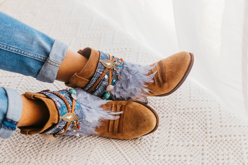 Blue Silk Boot Covers Cuffs