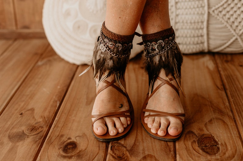 Bohemian Summer Festival Leather Sandal Ankle Wraps