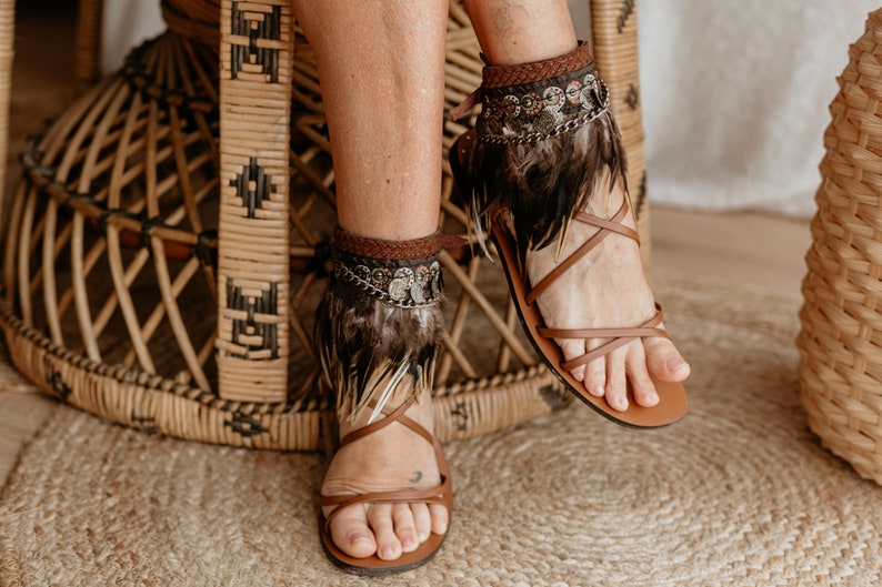 Bohemian Summer Festival Leather Sandal Ankle Wraps