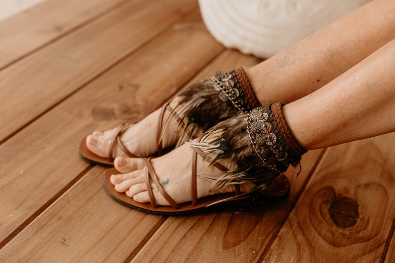 Bohemian Summer Festival Leather Sandal Ankle Wraps
