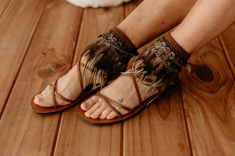 Bohemian Summer Festival Leather Sandal Ankle Wraps