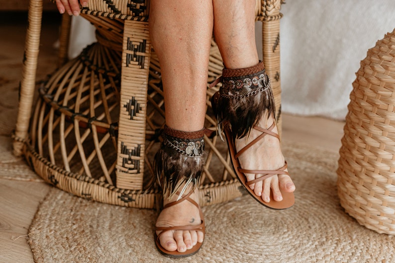 Bohemian Summer Festival Leather Sandal Ankle Wraps