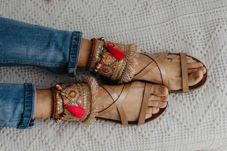 Boho Barefoot Hippie Sandal Ankle Wraps