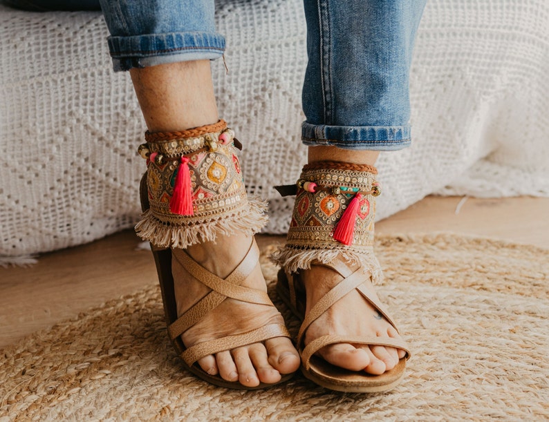 Boho Barefoot Hippie Sandal Ankle Wraps