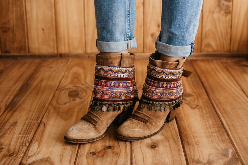 Boho Boot Covers With Embroidered Trimmings Cuffs