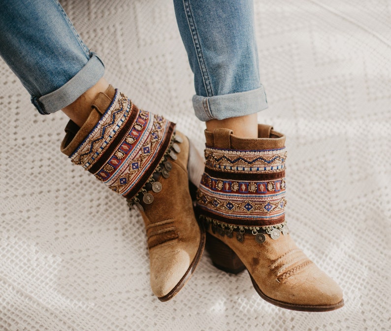 Boho Boot Covers With Embroidered Trimmings Cuffs