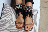 Boho Decorative Sandal Ankle Wraps with Feather Fringe & Beads