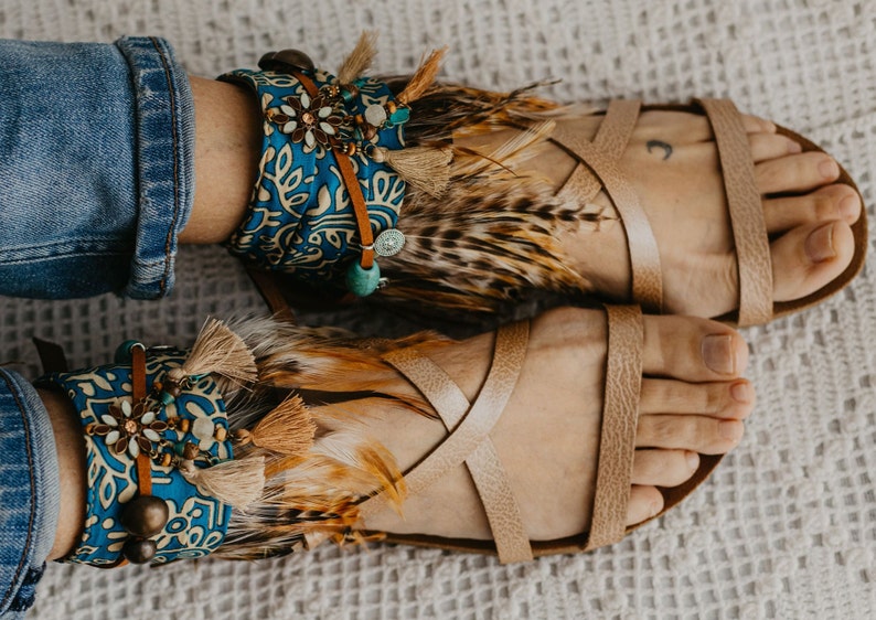 Boho Feather Decorative Ankle Wrap Sandals