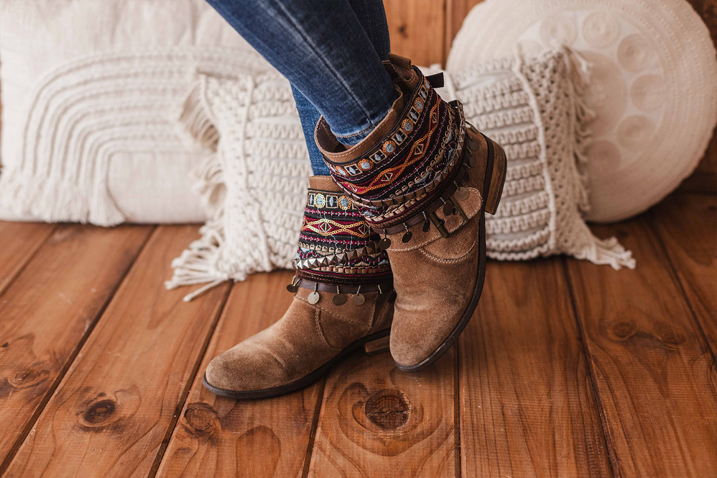 Brown Velvet And Metallic Pyramids Unique Boot