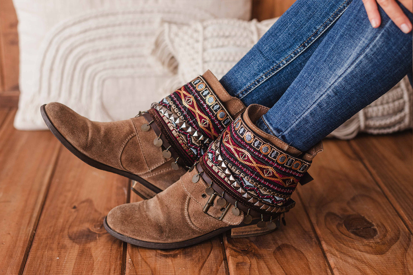 Brown Velvet And Metallic Pyramids Unique Boot