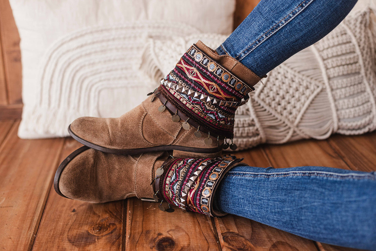 Brown Velvet And Metallic Pyramids Unique Boot