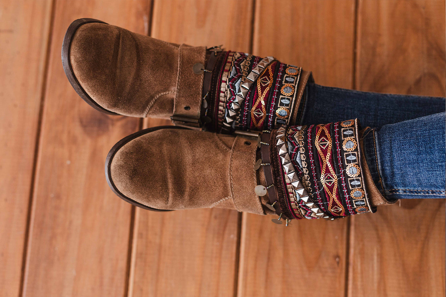 Brown Velvet And Metallic Pyramids Unique Boot