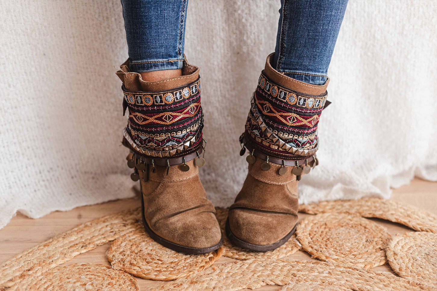Brown Velvet And Metallic Pyramids Unique Boot
