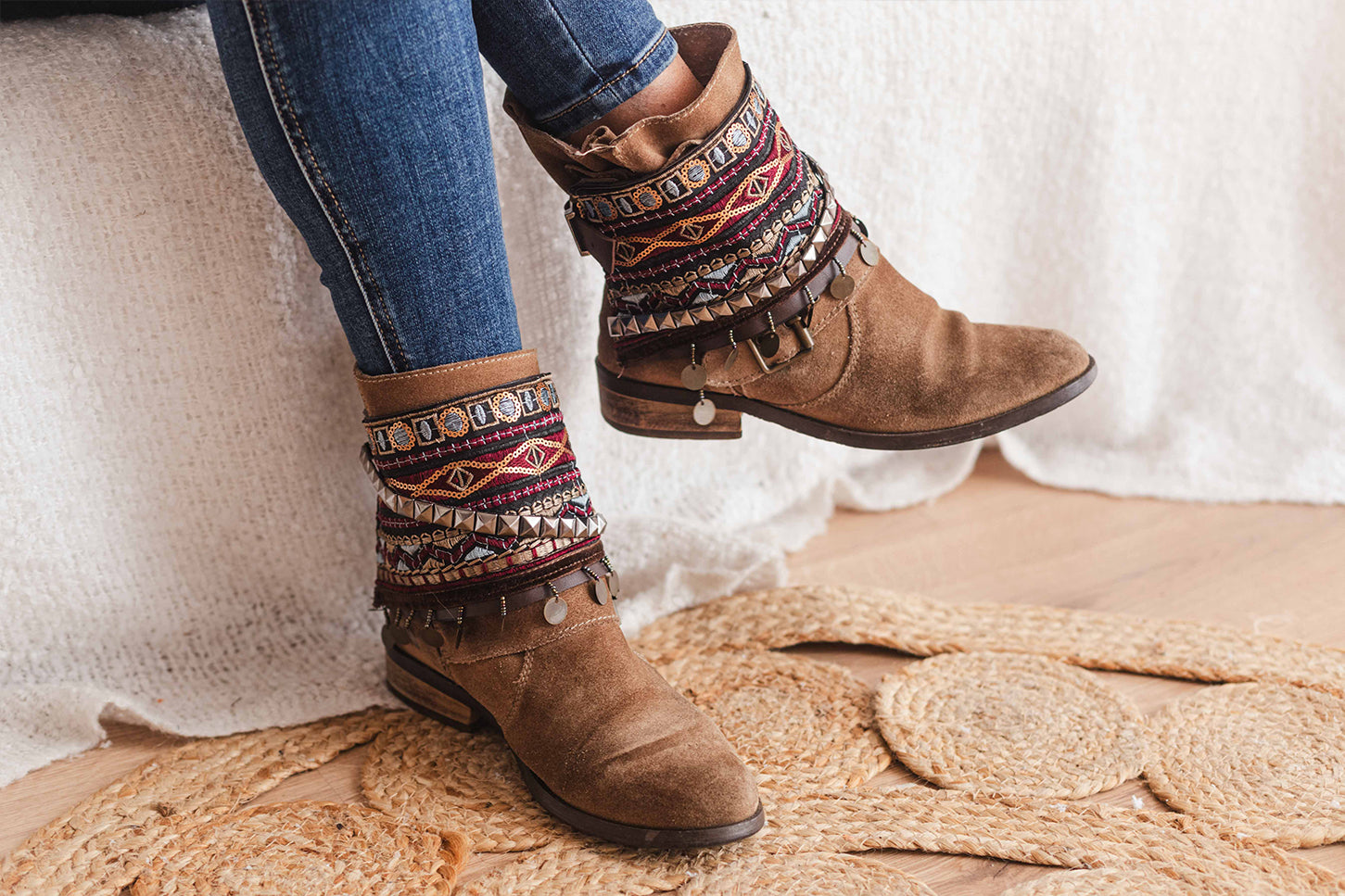Brown Velvet And Metallic Pyramids Unique Boot