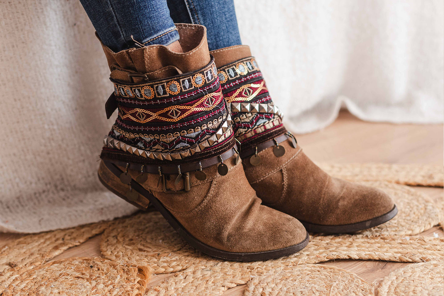 Brown Velvet And Metallic Pyramids Unique Boot