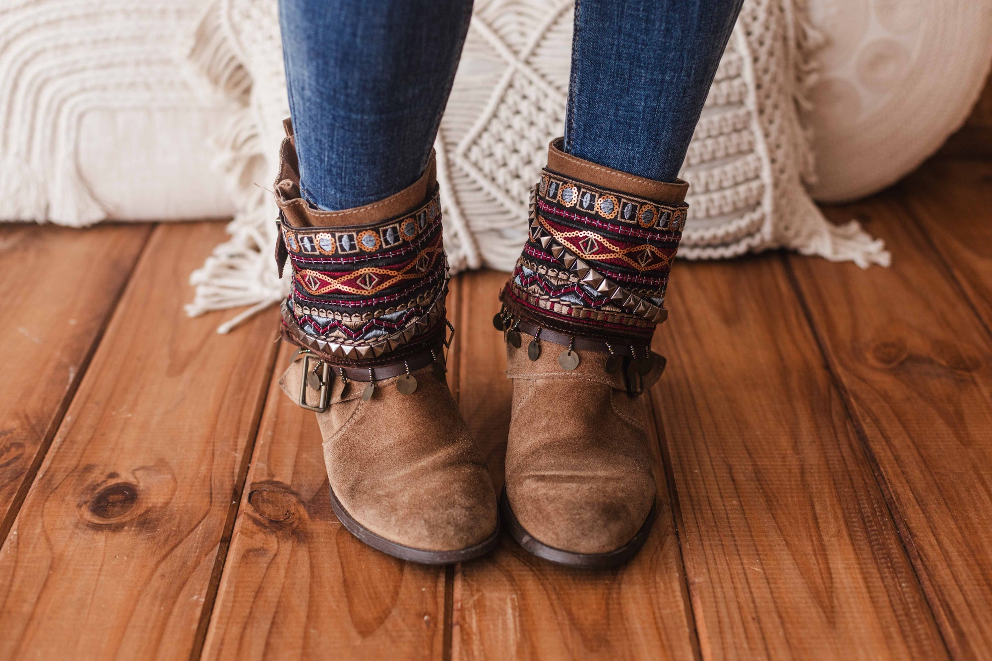Brown Velvet And Metallic Pyramids Unique Boot
