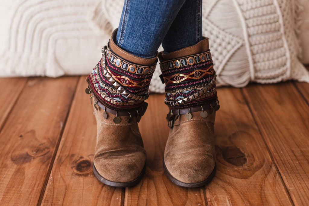 Brown Velvet And Metallic Pyramids Unique Boot
