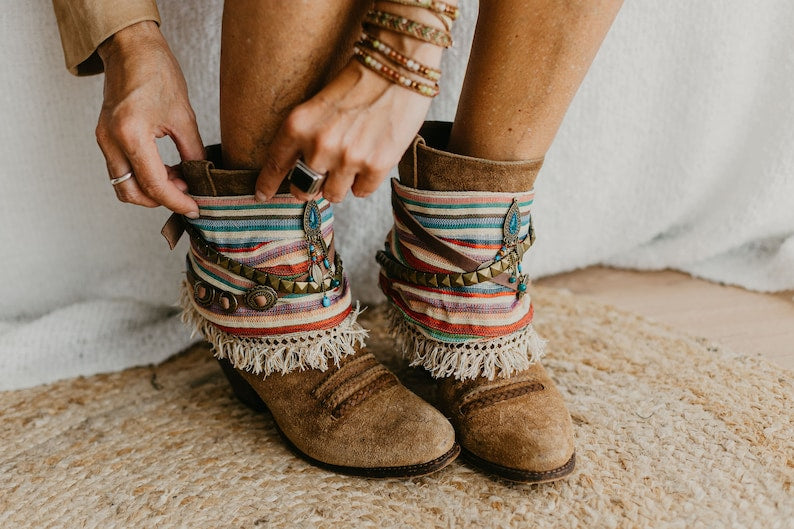 Colorful Western Fringe Boot Covers with Beaded Embellishment