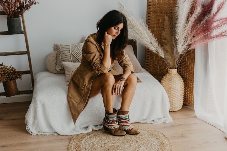Colorful Western Fringe Boot Covers with Beaded Embellishment