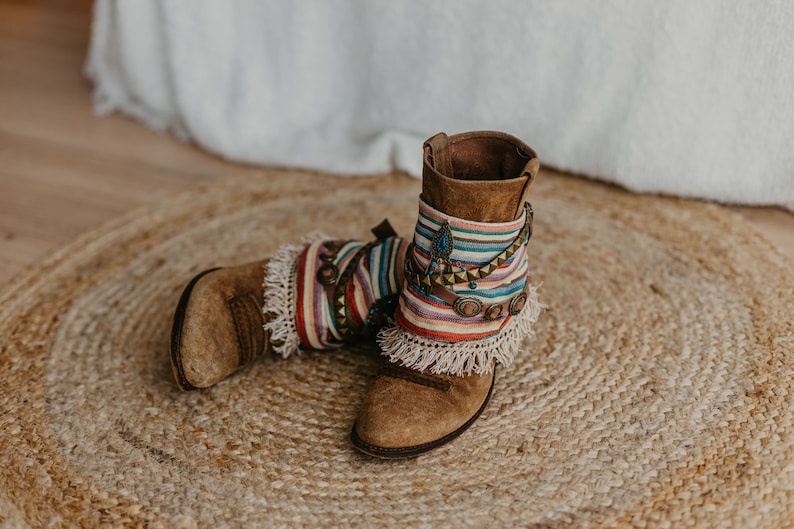 Colorful Western Fringe Boot Covers with Beaded Embellishment