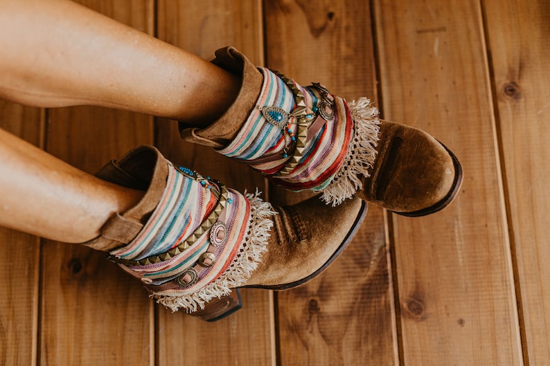 Colorful Western Fringe Boot Covers with Beaded Embellishment