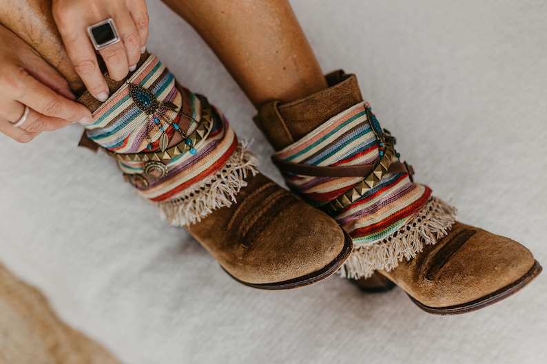Colorful Western Fringe Boot Covers with Beaded Embellishment