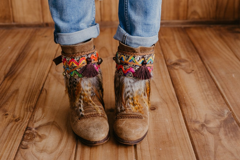 Ethnic Boot Covers with Feather Fringe