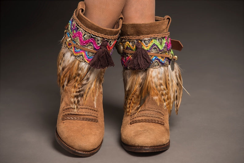 Ethnic Boot Covers with Feather Fringe