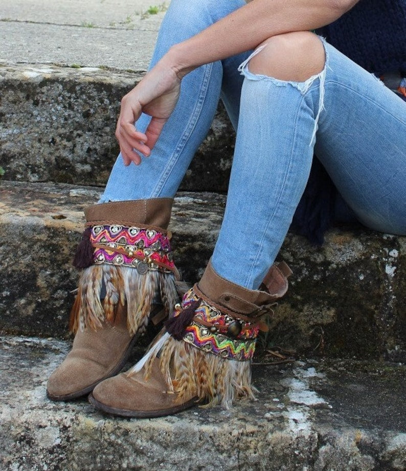 Ethnic Boot Covers with Feather Fringe