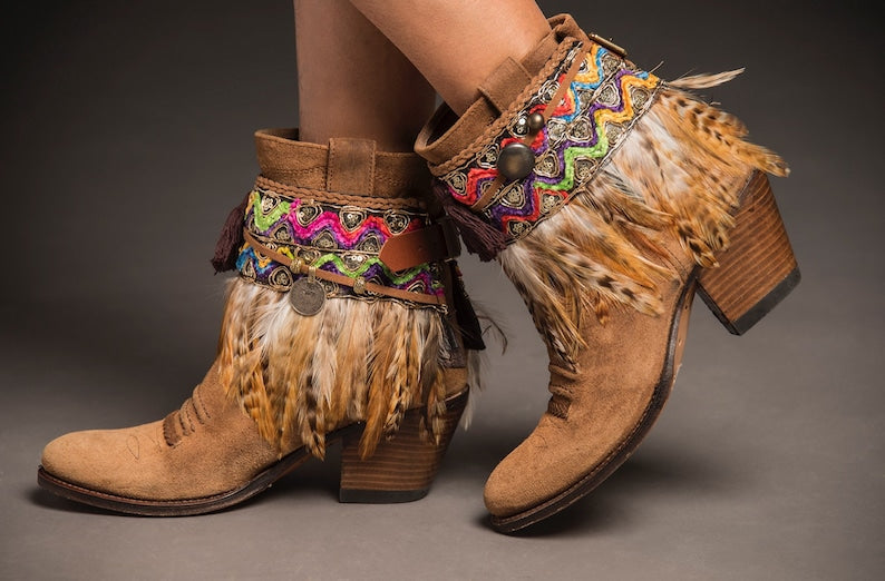 Ethnic Boot Covers with Feather Fringe