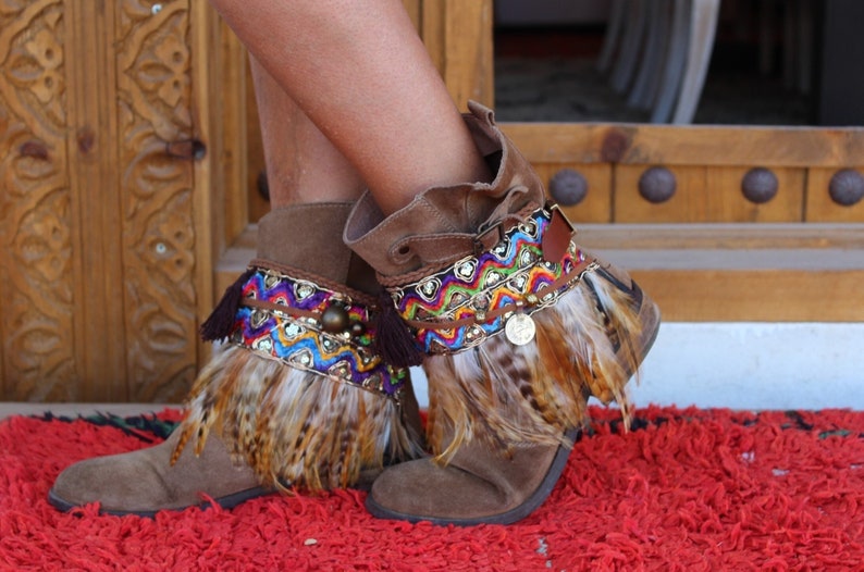 Ethnic Boot Covers with Feather Fringe