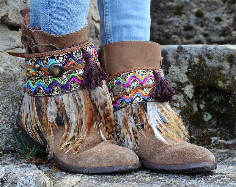 Ethnic Boot Covers with Feather Fringe