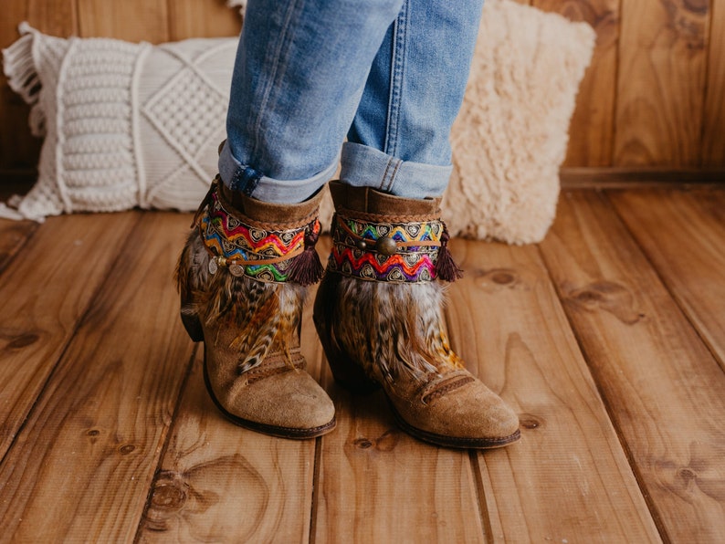 Ethnic Boot Covers with Feather Fringe