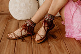 Ethnic Feather Fringe Leather Tie on Anklets Sandal
