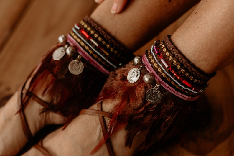 Ethnic Feather Fringe Leather Tie on Anklets Sandal