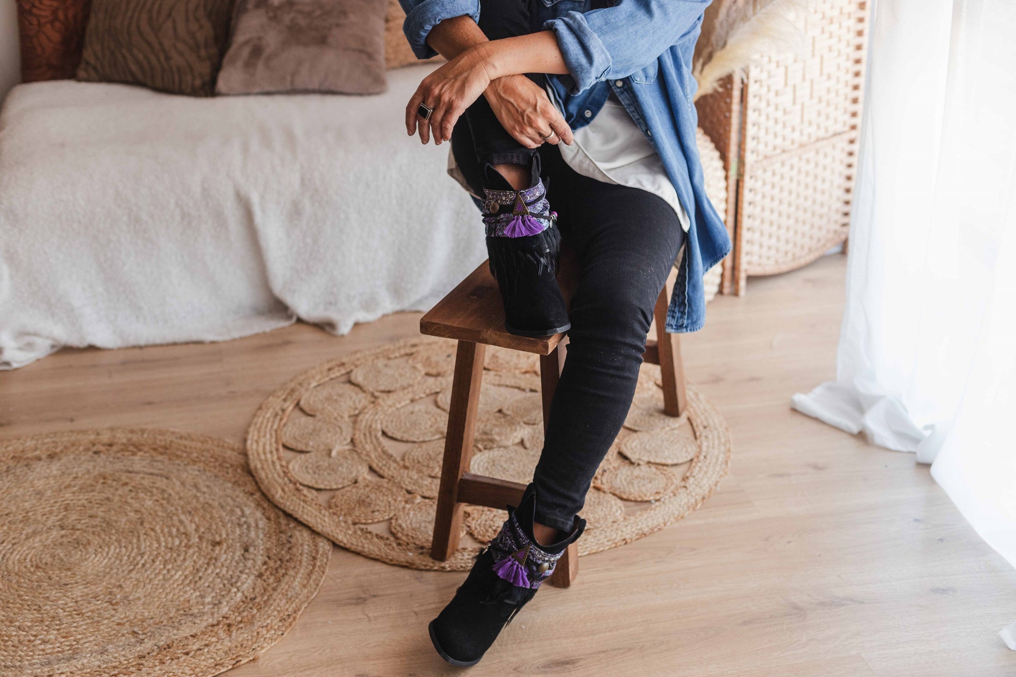 Feather Fringe & Ethnic Scarf Boot