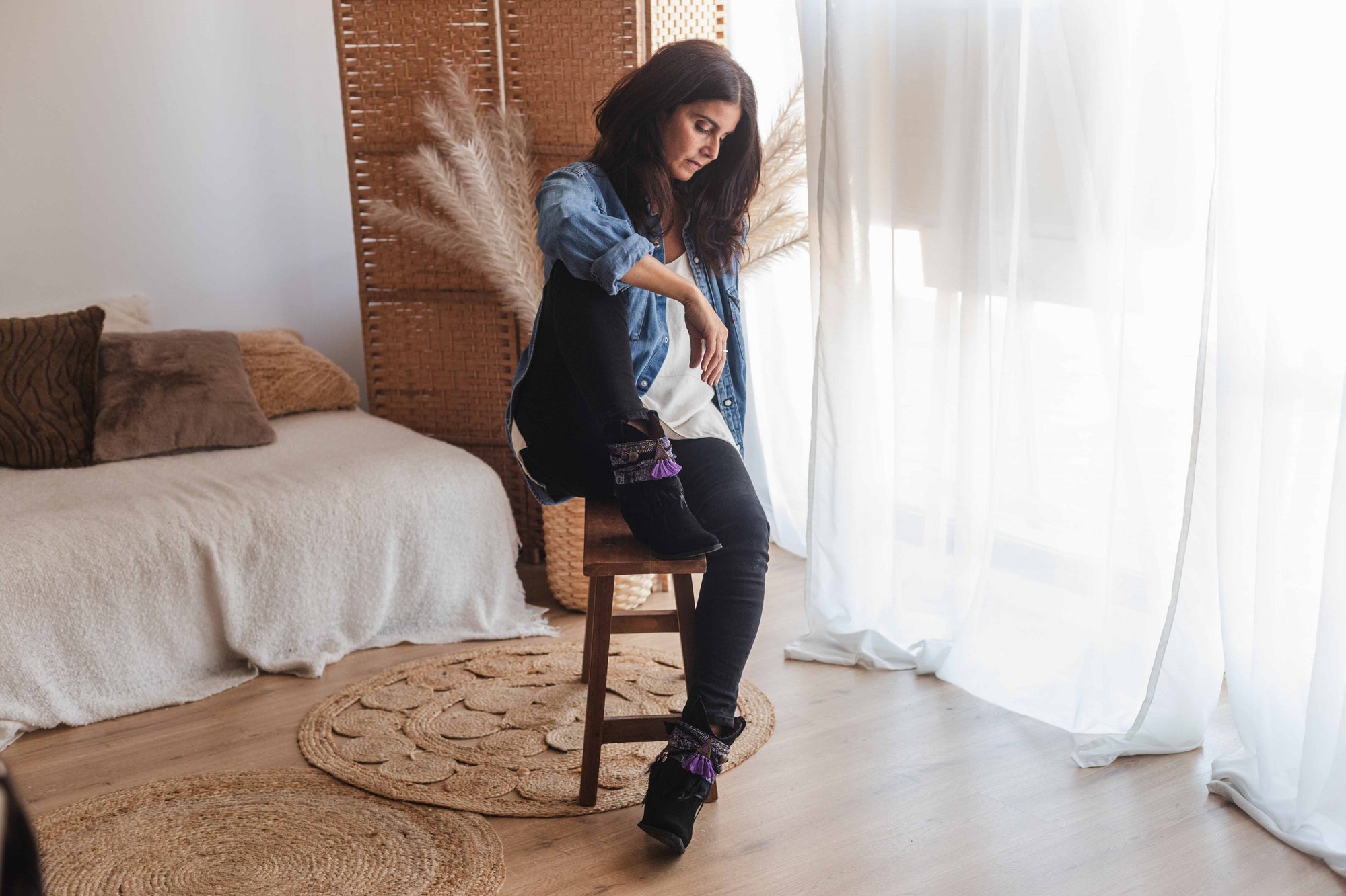 Feather Fringe & Ethnic Scarf Boot