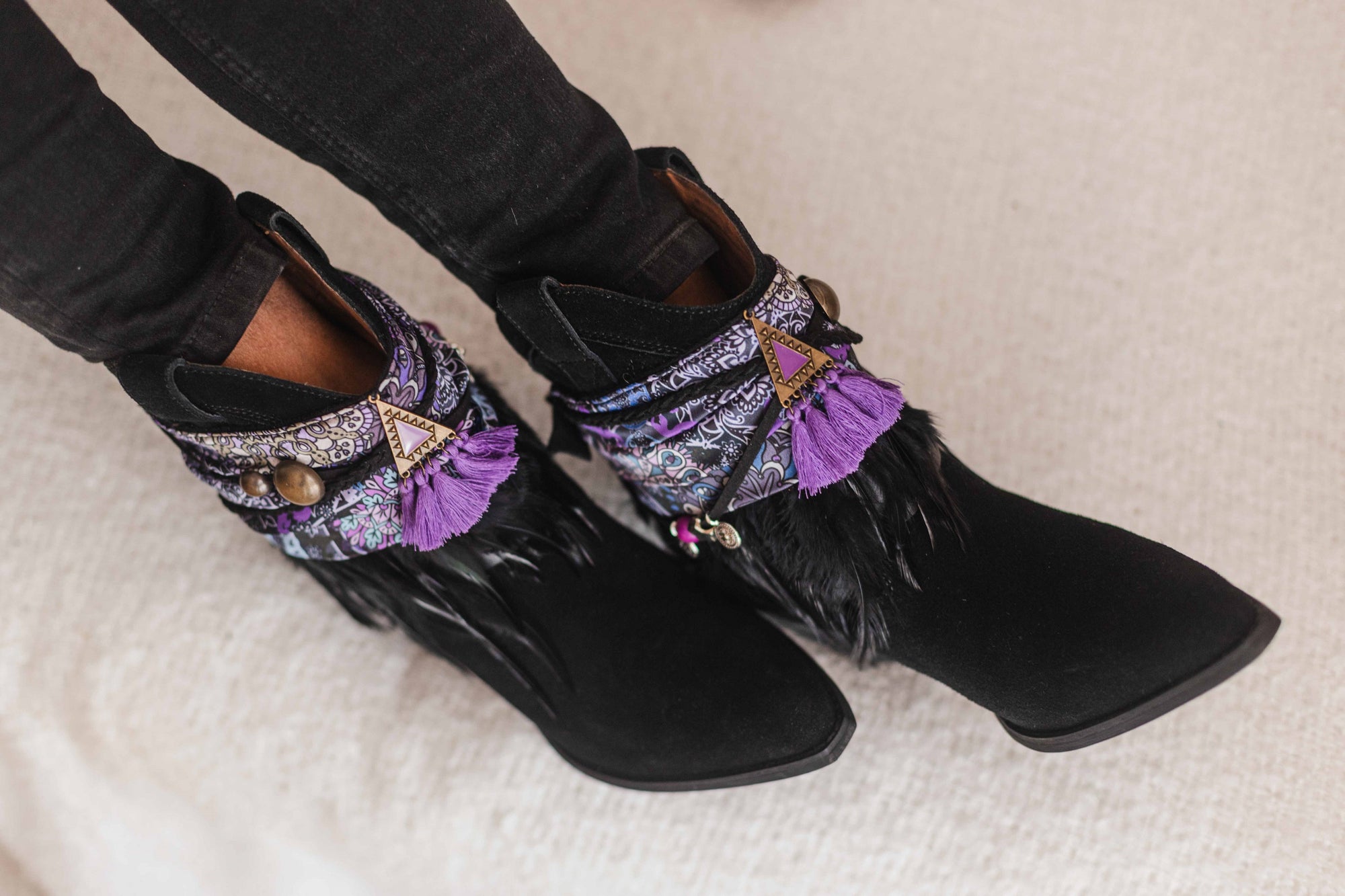 Feather Fringe & Ethnic Scarf Boot