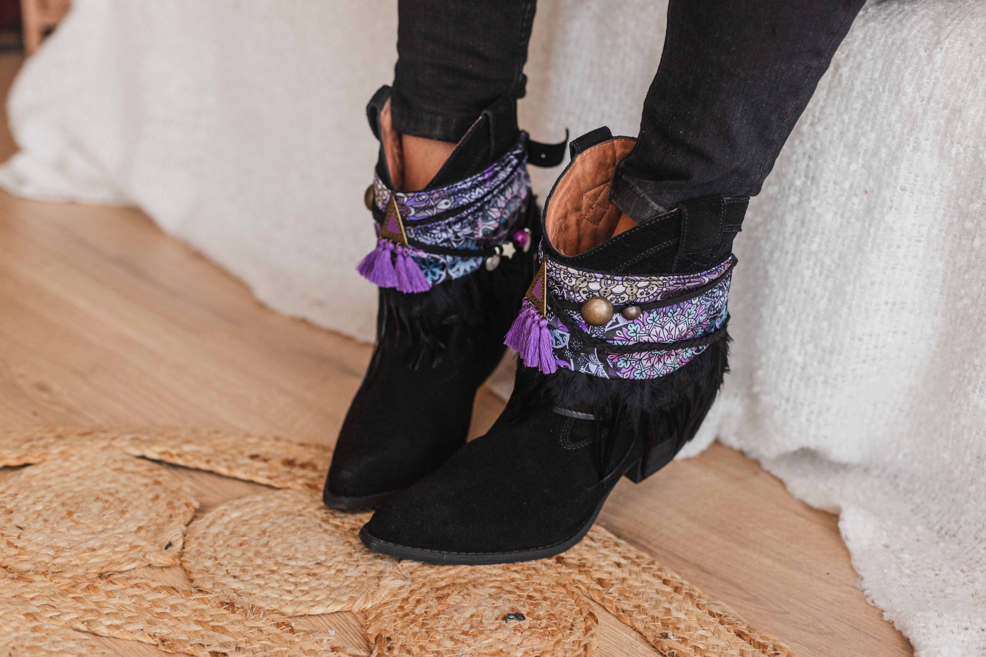 Feather Fringe & Ethnic Scarf Boot